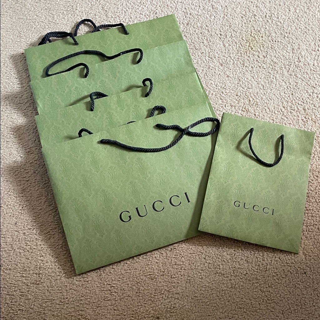 Gucci Light Green Paper Shopping Bags With Black Rope Handles